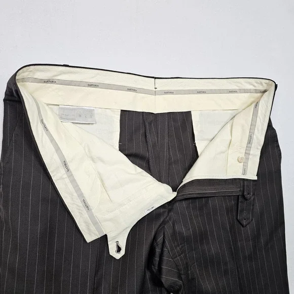 Holland & Sherry Sartoria Bespoke Suit Men 44S Pants 38x26 Wool Stripe Canvassed